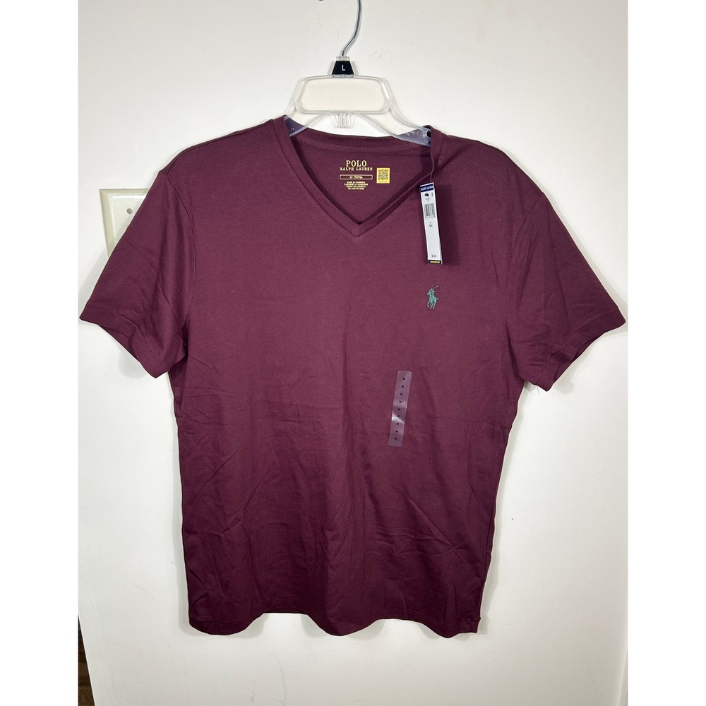 Polo Ralph Lauren Standard Fit Jersey V Neck T-Shirt Mens M Burgundy NEW Classic